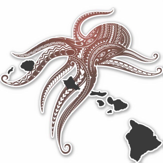 PEGATINA ISLAS HAWAII DE LA TRIBAL POLINESIA DE OCTOPUS (Anverso)