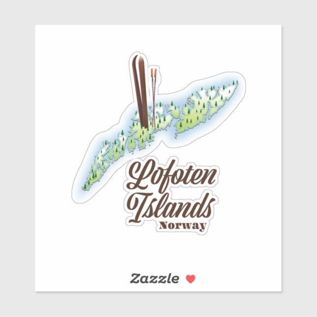Pegatina Islas Lofoten, poster de esquí de Noruega. (Hoja)