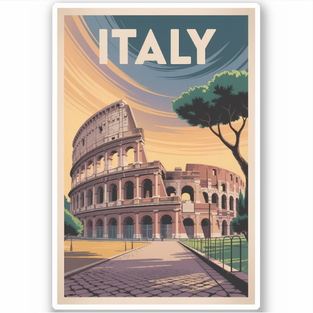 Pegatina Italy Colosseum Illustration Travel Art Vintage (Anverso)
