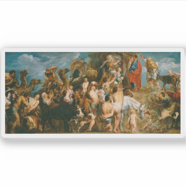 Pegatina J. Jordaens - Moisés sacando agua de la roca (Anverso)