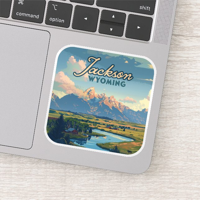 Pegatina Jackson Hole Wyoming Ranch Tetons Retro (Detalle)