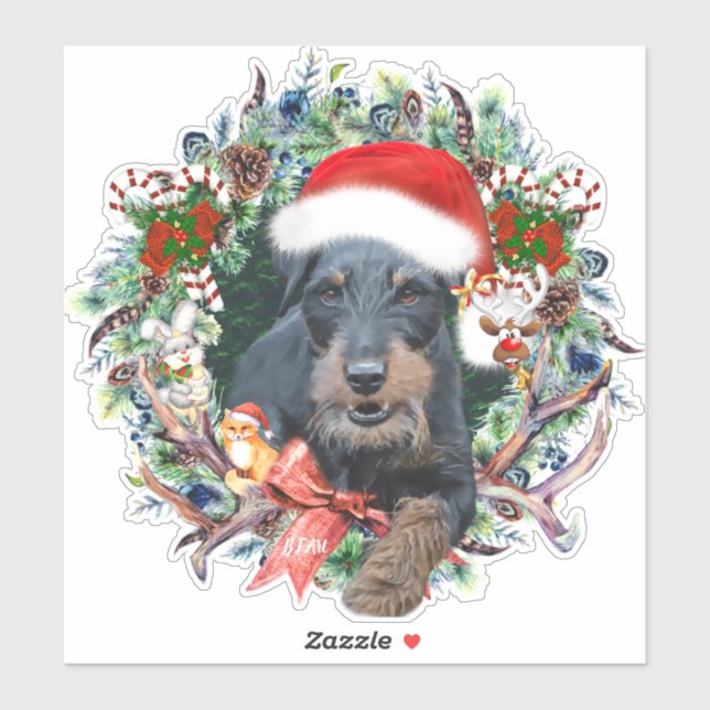 Pegatina Jagdterrier, Feliz Navidad (Hoja)