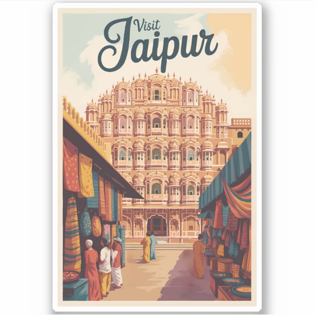 Pegatina Jaipur India Hawa Mahal Ilustracion arte de viajar (Anverso)