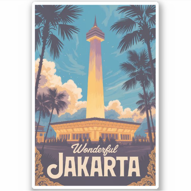 Pegatina Jakarta Indonesia Illustration Travel Art Vintage (Anverso)