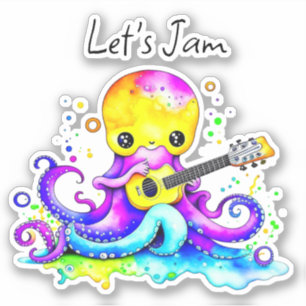 Pegatina Jam   Octopus Tocando Guitarra Acústica