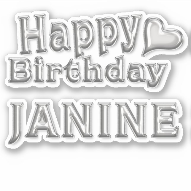 Pegatina Janine Happy Birthday silver Aufkleber Sticker (Anverso)