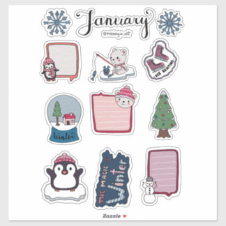 Pegatina January Sticker Sheet – Cozy Bears & Winter Magic