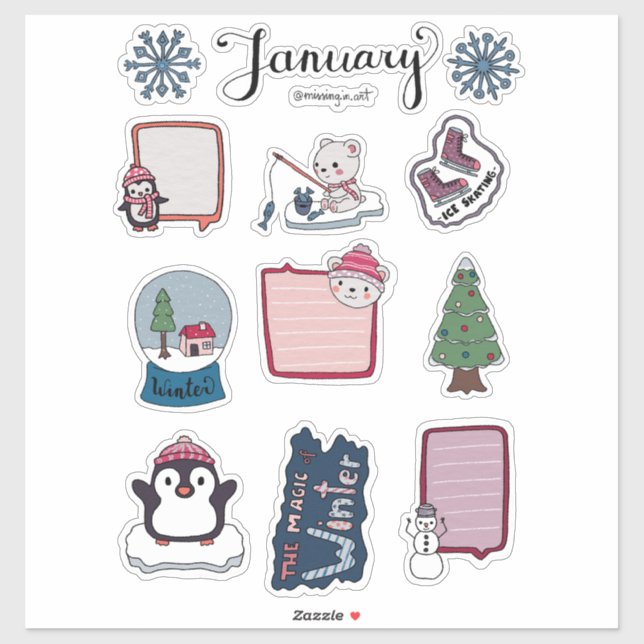 Pegatina January Sticker Sheet – Cozy Bears & Winter Magic (Hoja)