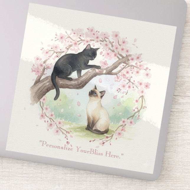 Pegatina Japanese Sakura & Zen Cats Watercolor  (Detalle)