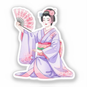 Pegatina Japanese Traditional Woman Art Sticker Elegant Ill