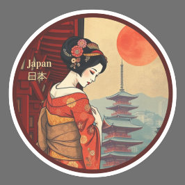 Pegatina Japón 日 本 maiko geisha pagoda retro