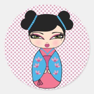 Pegatina japonés de muñecas kokeshi