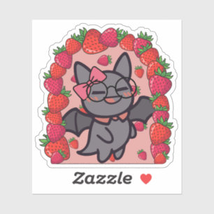 Pegatina Jardín de Fresas Murciélago Kawaii Estética