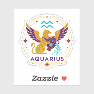Pegatina Jarra Mística de Griffin Dorado de Acuario Arte