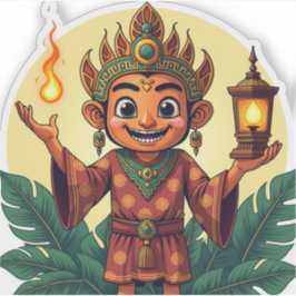 Pegatina Javanese Puppet Sticker with Glowing Lantern