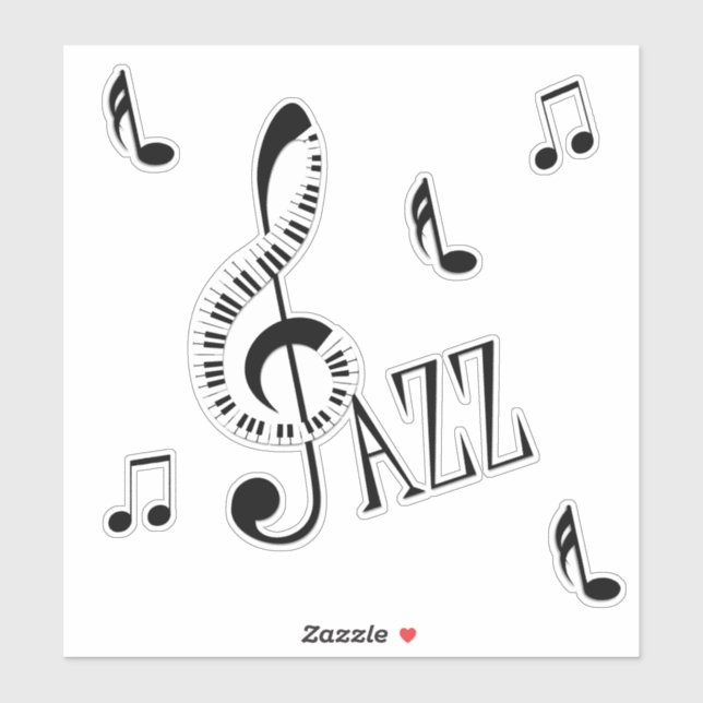Pegatina Jazz Piano G Clef y notas (Hoja)