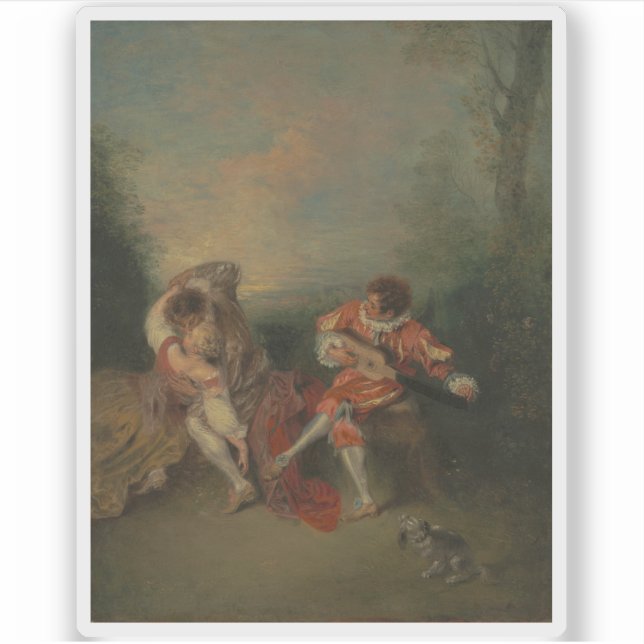 Pegatina Jean-Antoine Watteau - La Surprise (Anverso)