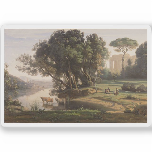 Pegatina Jean-Baptiste-Camille Corot - Paisaje italiano (Anverso)