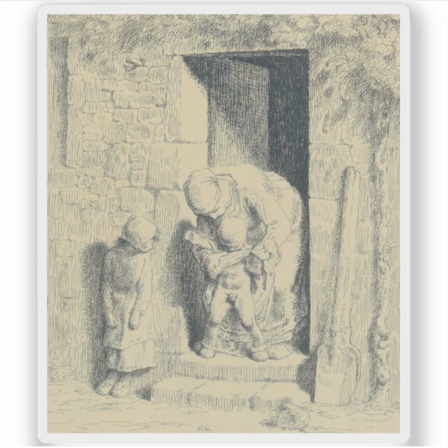 Pegatina Jean-François Millet - La Précaution Maternelle (Anverso)