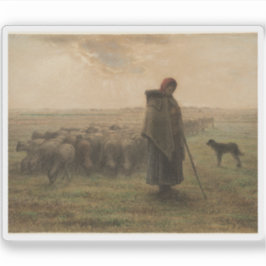 Pegatina Jean-François Millet - Pastora y su rebaño