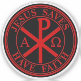 Pegatina Jesús Ahorra, Ten Fe - La Cruz Chi-Rho (roja)