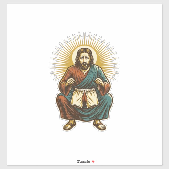 Pegatina Jesús ajustando incómodo wedgie a mitad de sentadi (Hoja)