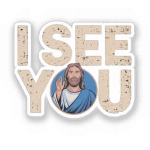 Pegatina Jesús cristiano te está vigilando, Jesús te veo