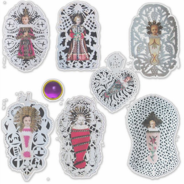 Pegatina Jesús del Niño, Navidades antiguos tallados en pap (Anverso)