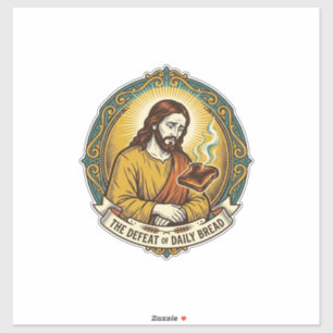 Pegatina Jesús Derrotado Fumando Tostadas Quemadas Desayuno