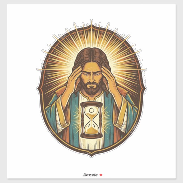 Pegatina Jesús Impaciente Cargando Reloj de Arena Internet  (Hoja)