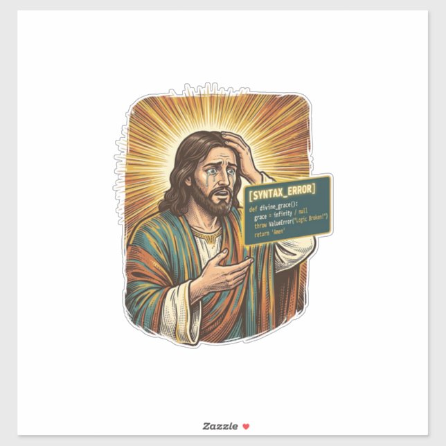 Pegatina Jesús llorando Error de sintaxis Programador de co (Hoja)