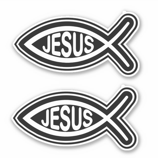 Pegatina Jesús pescado símbolo religioso cristiano blanco n (Anverso)