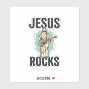Pegatina Jesús Rocks Guitar Grabado Cristiano Vintage Des