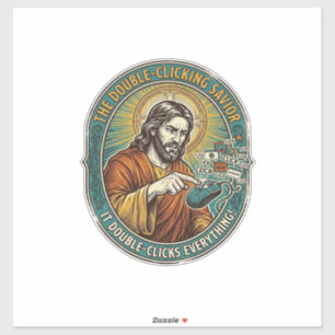 Pegatina Jesús roto haciendo doble clic en el ratón IT Ofic