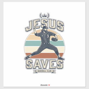Pegatina Jesús salva béisbol vintage diseño vectorial crist
