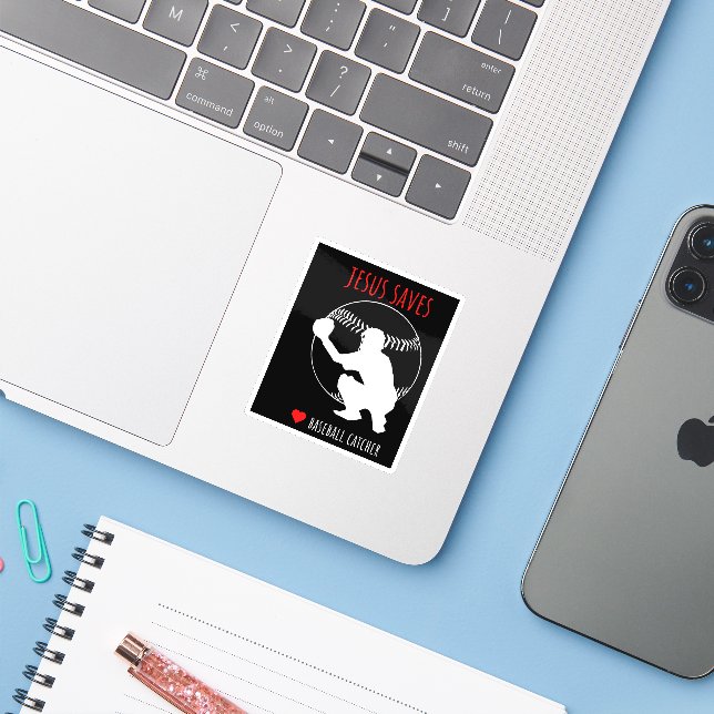 Pegatina Jesús Salvó al Amante Deportivo Gracioso del Béisb (Ordenado portátil con iPhone)