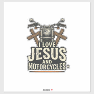 Pegatina Jesús y motocicletas diseño de ciclista cristiano