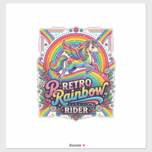 Pegatina Jinete de Arcoíris Retro Unicornio