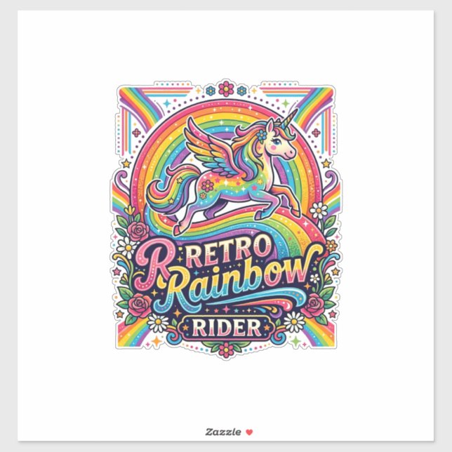 Pegatina Jinete de Arcoíris Retro Unicornio (Hoja)
