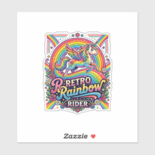 Pegatina Jinete de Arcoíris Retro Unicornio