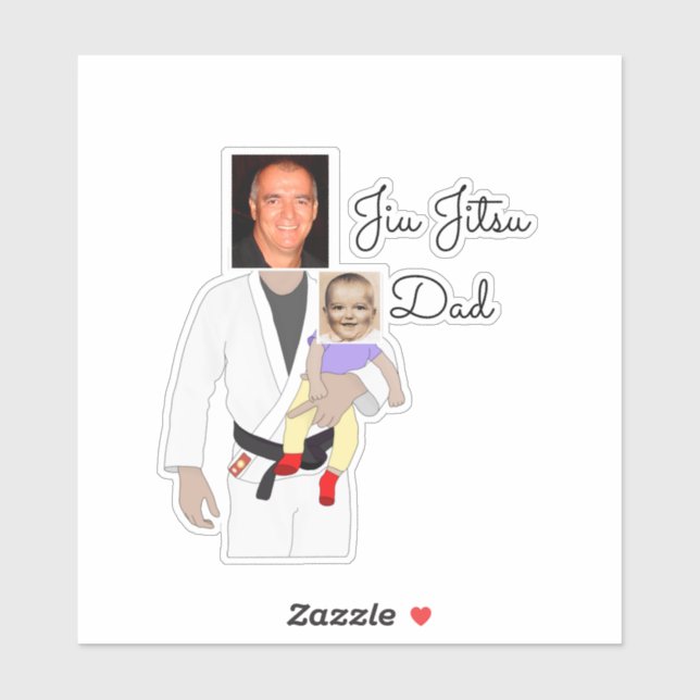 Pegatina Jiu Jitsu Dad Fotos y texto escrito a mano (Hoja)