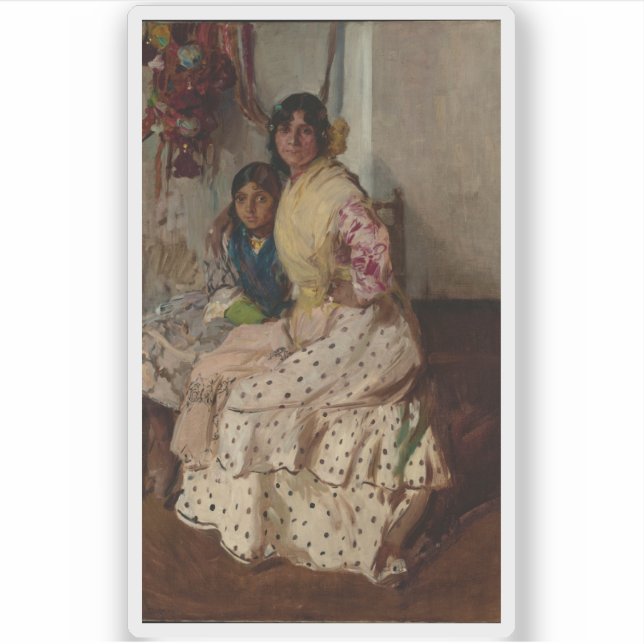 Pegatina Joaquín Sorolla y Bastida-Pepilla y su hija (Anverso)