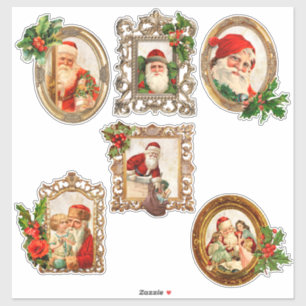 Pegatina Jolly Vintage Santas en Gilt Frames w/Holly