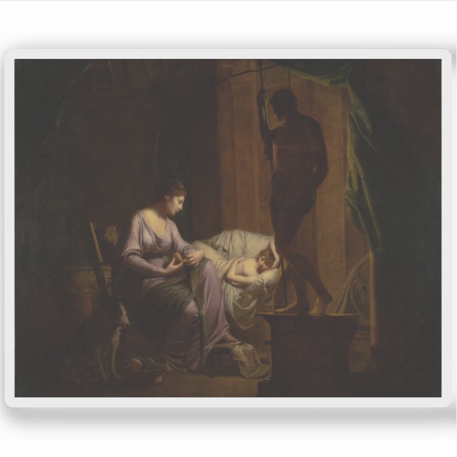 Pegatina Joseph Wright de Derby: Penélope desenredando su w (Anverso)