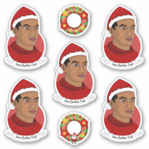 Pegatina Joven afroamericano con personalizado Santa hat