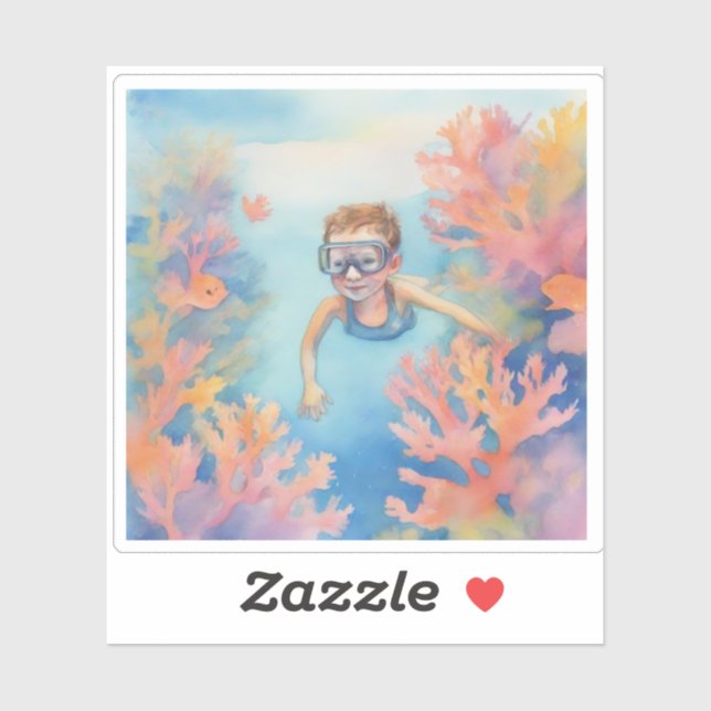 Pegatina Joven buhonero disfrutando del arrecife (Hoja)