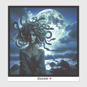 Pegatina Joven hermosa Medusa por la Luna y el Océano