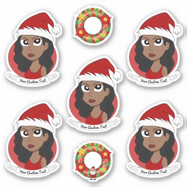 Pegatina Joven mujer afroamericana Navidad personalizado (Anverso)