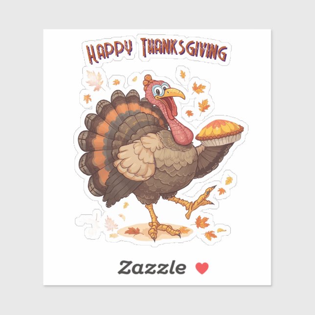 Pegatina Joyful Cartoon Turkey Thanksgiving Sticker (Hoja)