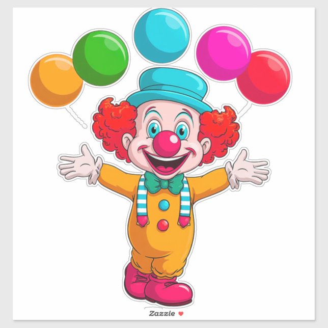 Pegatina Joyful Clown With Balloons Celebrating Birthday (Hoja)